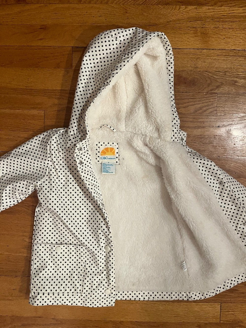 C&C California White Black Polka Dot Cozy Fleece Raincoat Size 6 - Picture 2 of 5